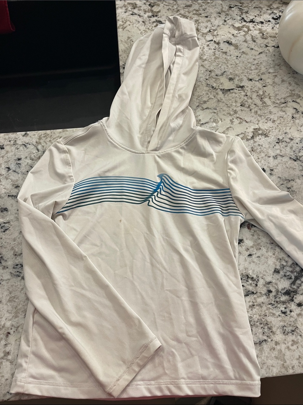 wonder nation White Hooded Swim Rashguard with Blue Wave Stripe
